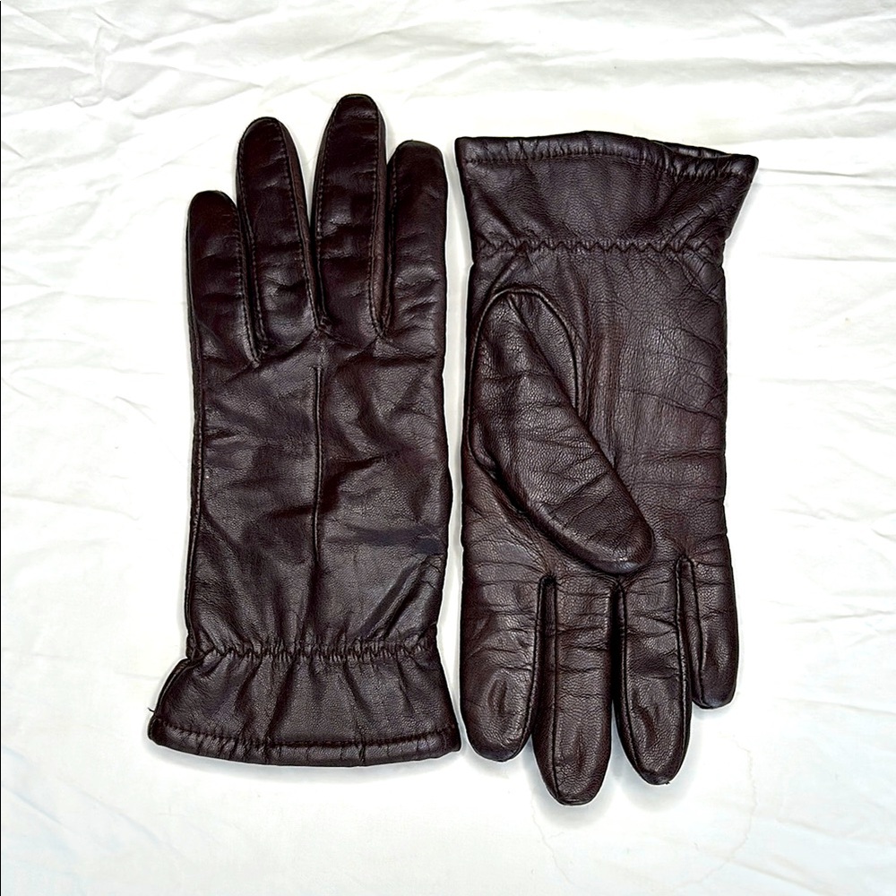 Women’s Brown Genuine Leather Full-Finger Gloves with Stitching. GREAT CONDITION